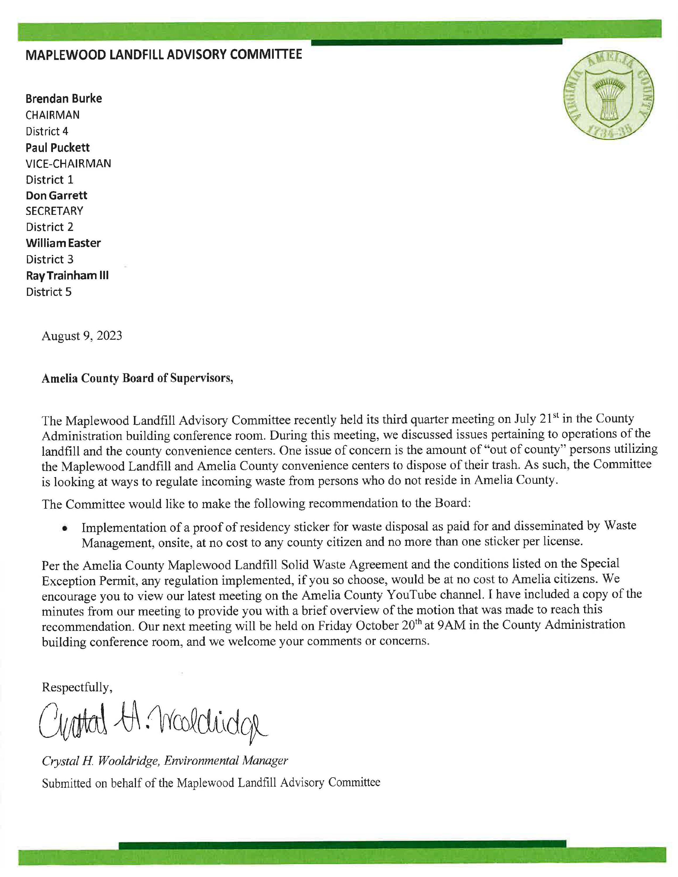 LAC Letter to the Board
